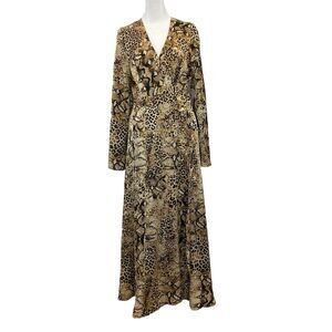 Cooper Street Women Dress 6 Long Sleeve Midi Wrap Silky Animal Print